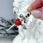 Garnet Encrusted Daggered Winged Heart Pendant