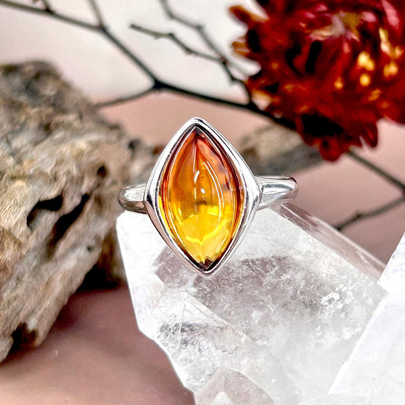 Baltic Flame Amber Marquise Ring