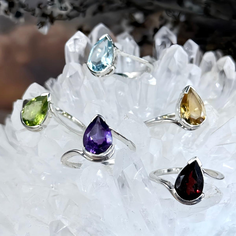 Assorted Gemstone Teardrop Cut Wave Ring