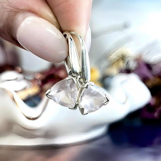 Rose Quartz Trillion Cut Small Drop Earrings