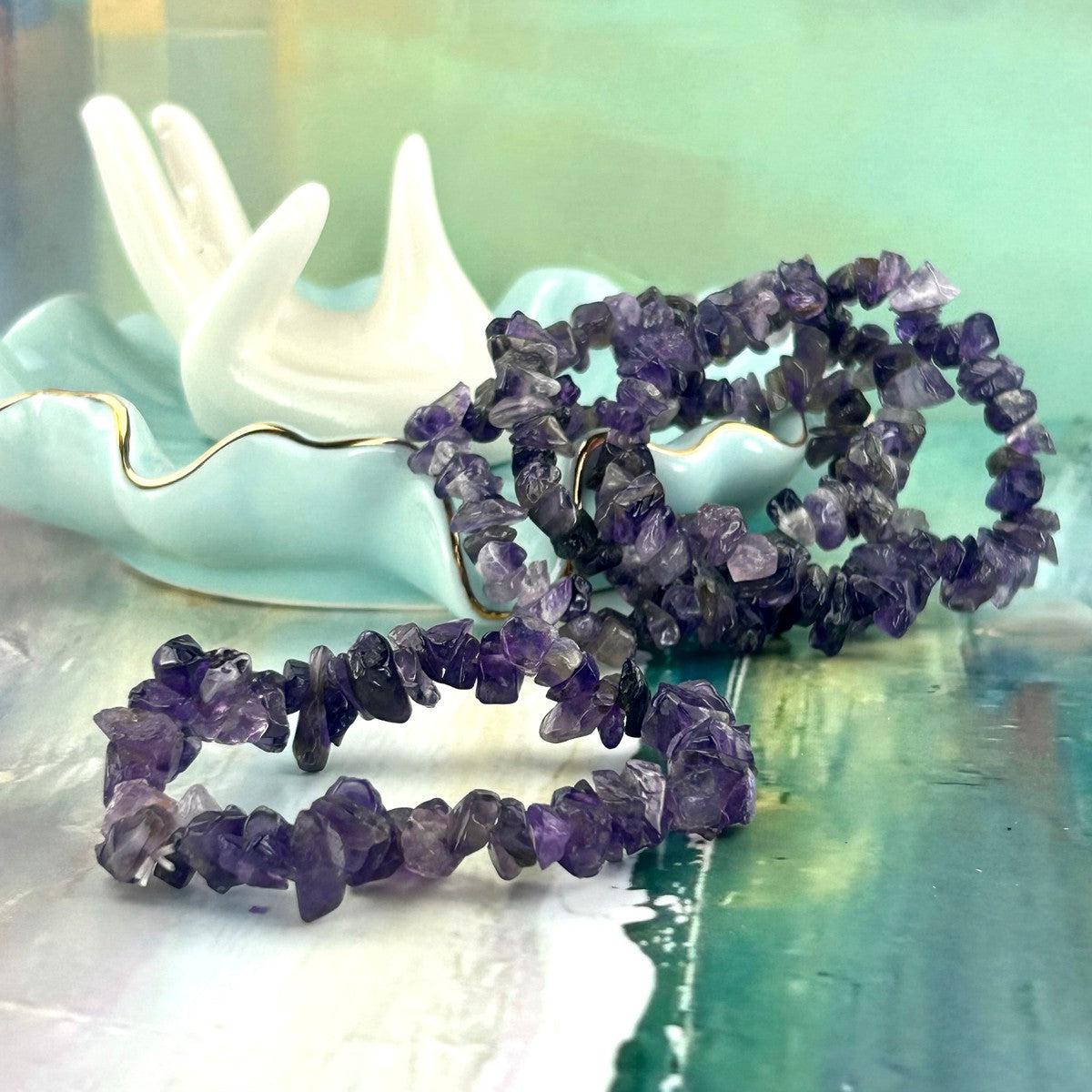 Amethyst Crystal Chip Elastic Bracelet