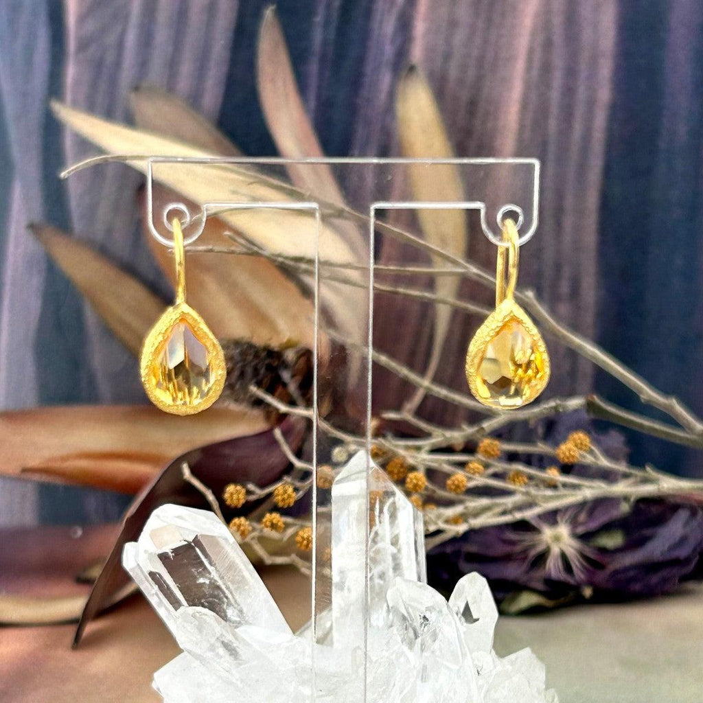Citrine Teardrop Gold Earrings