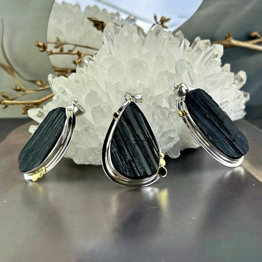 Black Tourmaline Raw Assorted Shape Pendants