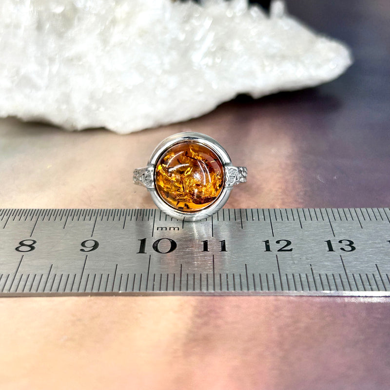 Baltic Cognac Amber Round Etched Ring