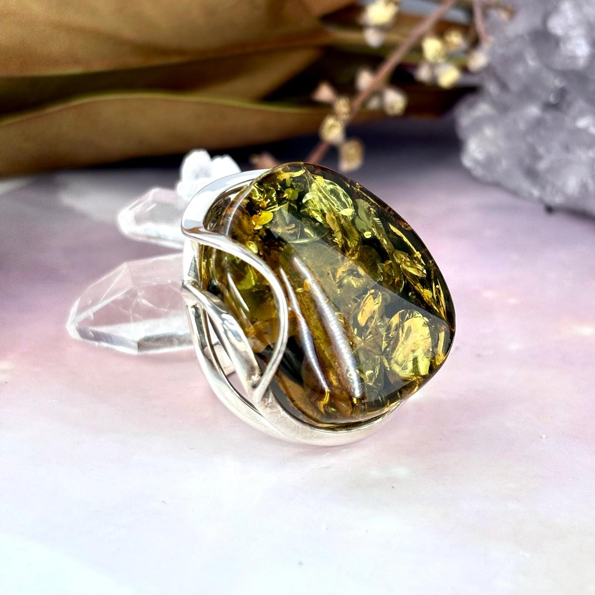 Chunky Amber Silver Ring