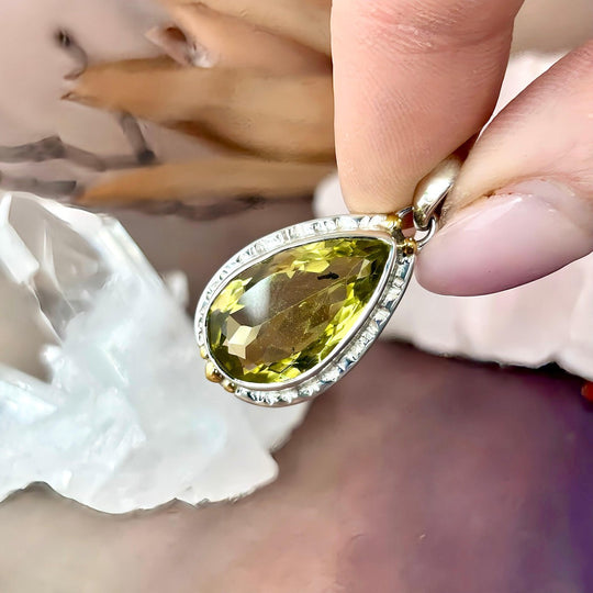 Lemon Quartz Teardrop Ornate Pendant