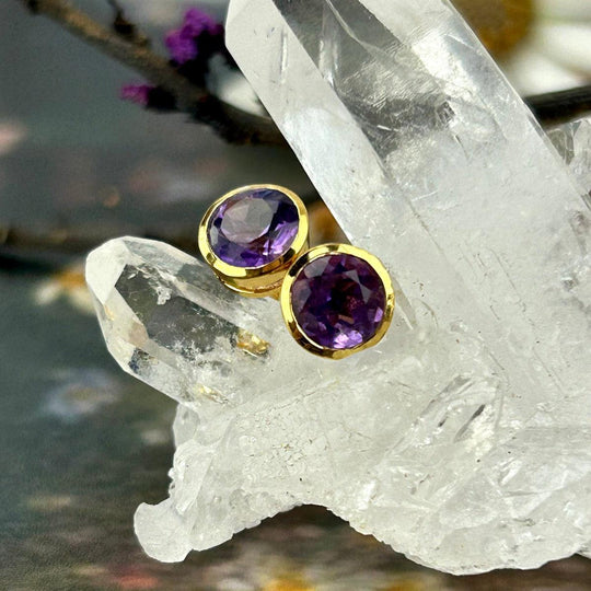 Amethyst Brilliant Cut Gold Stud Earrings