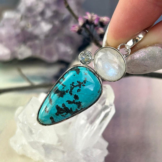 Turquoise, Rainbow Moonstone & Blue Topaz Pendant