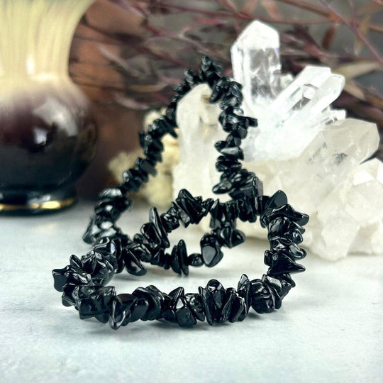 Black Tourmaline Chip Bead Crystal Bracelet