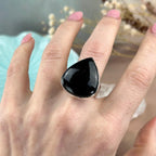 Black Tourmaline Pear Shape Ring