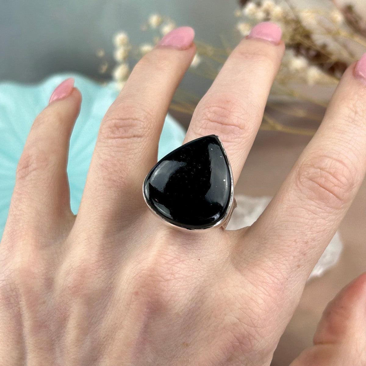 Black Tourmaline Pear Shape Ring