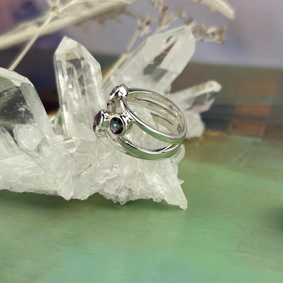 Rainbow Crystal Sterling Silver Ring