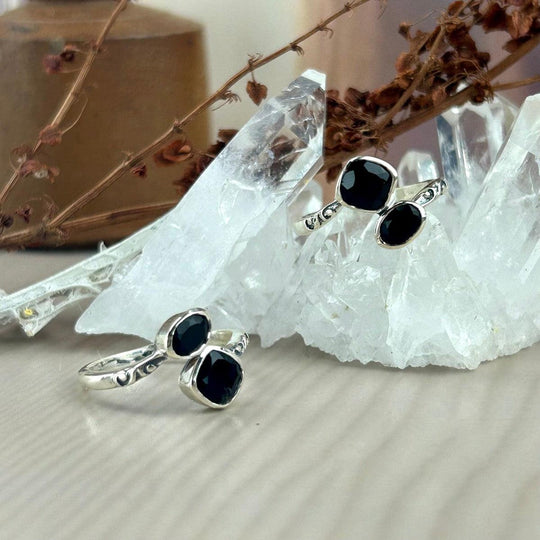 Black Onyx Two Stone Twist Ring