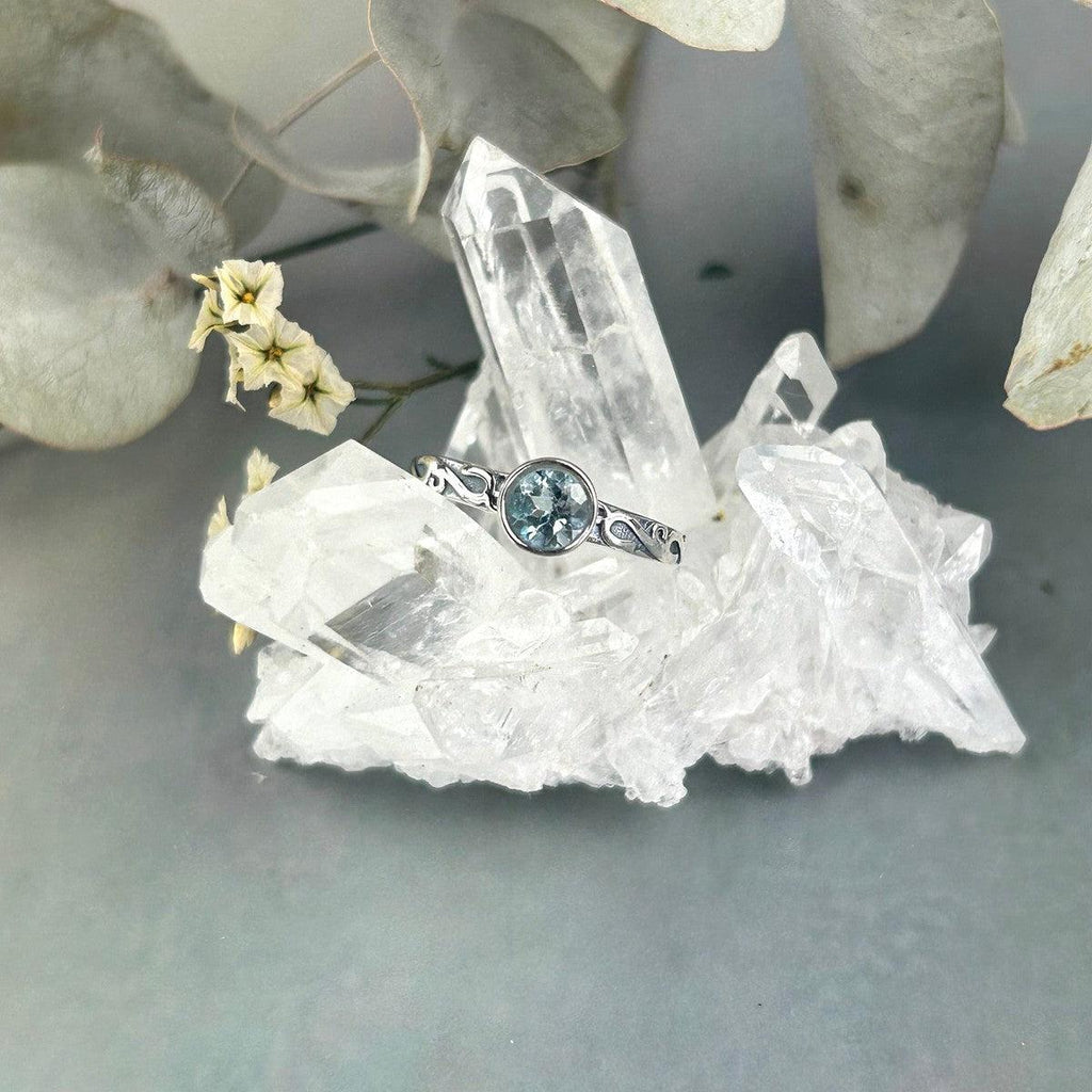 Patterned Band Blue Topaz Ring