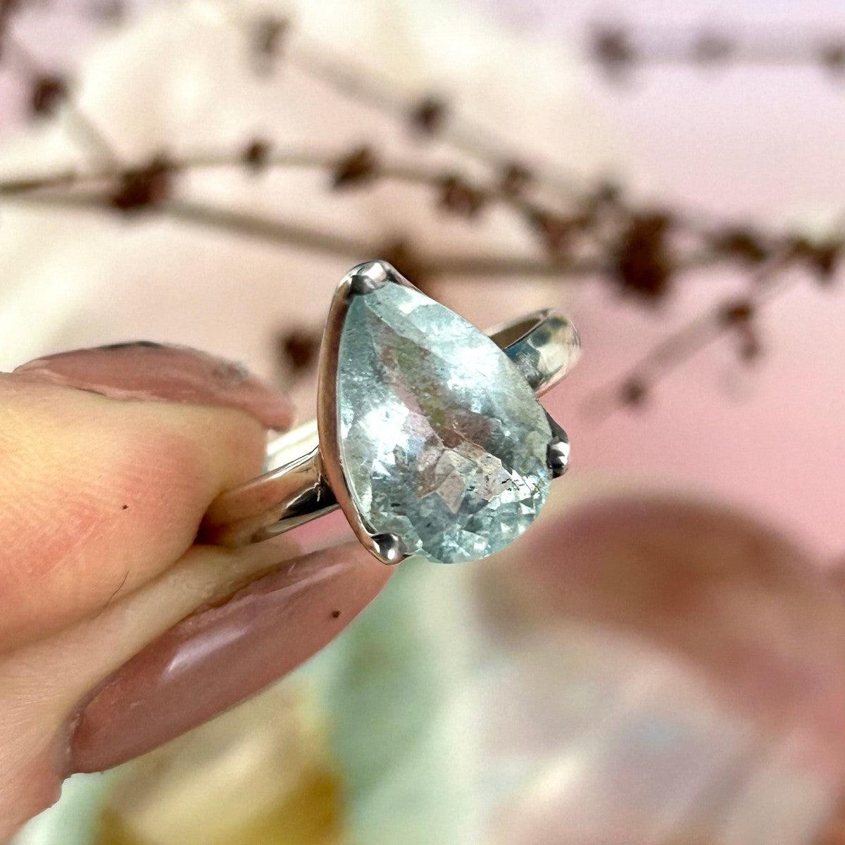 Aquamarine Pear Cut Ring