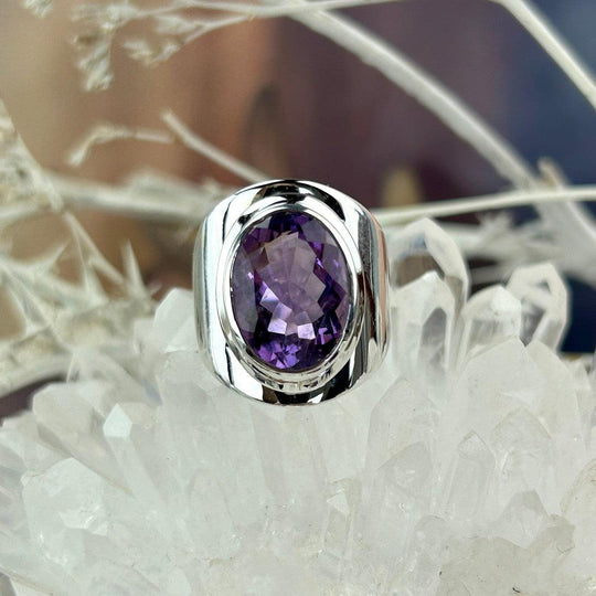 Amethyst Oval Cut Wide Band Ring