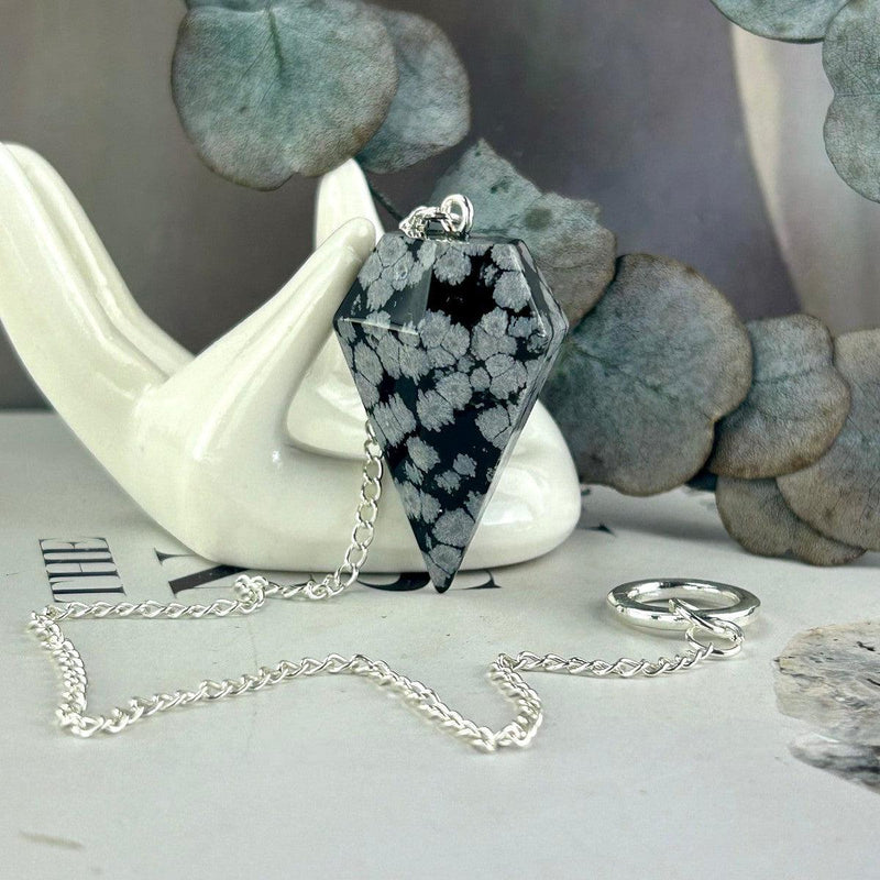 Snowflake Obsidian Diamond Shape Pendulum