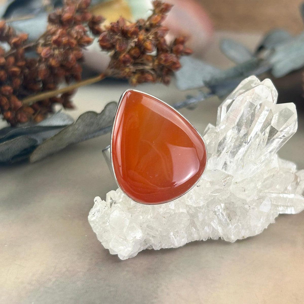 Orange Carnelian Pear Shape Ring