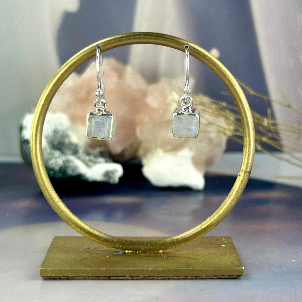 Moonstone Small Square Drop Earrings