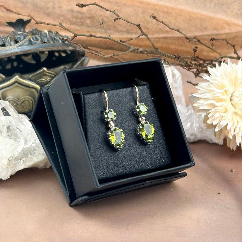 Green Gemstone Silver And Gold Earrings