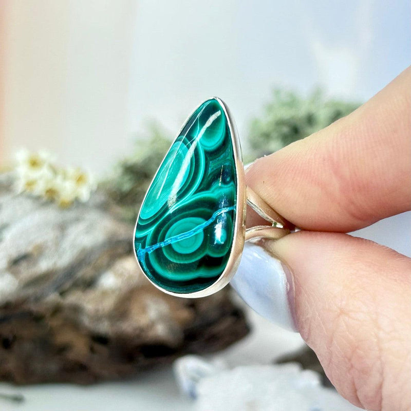 Malachite Elongated Teardrop Ring