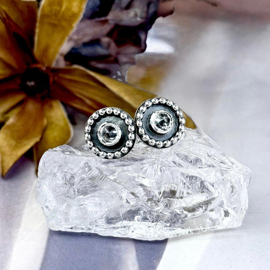 Killiecrankie Diamond Brilliant Cut Blackened Patina Stud Earrings By Lauren Harris