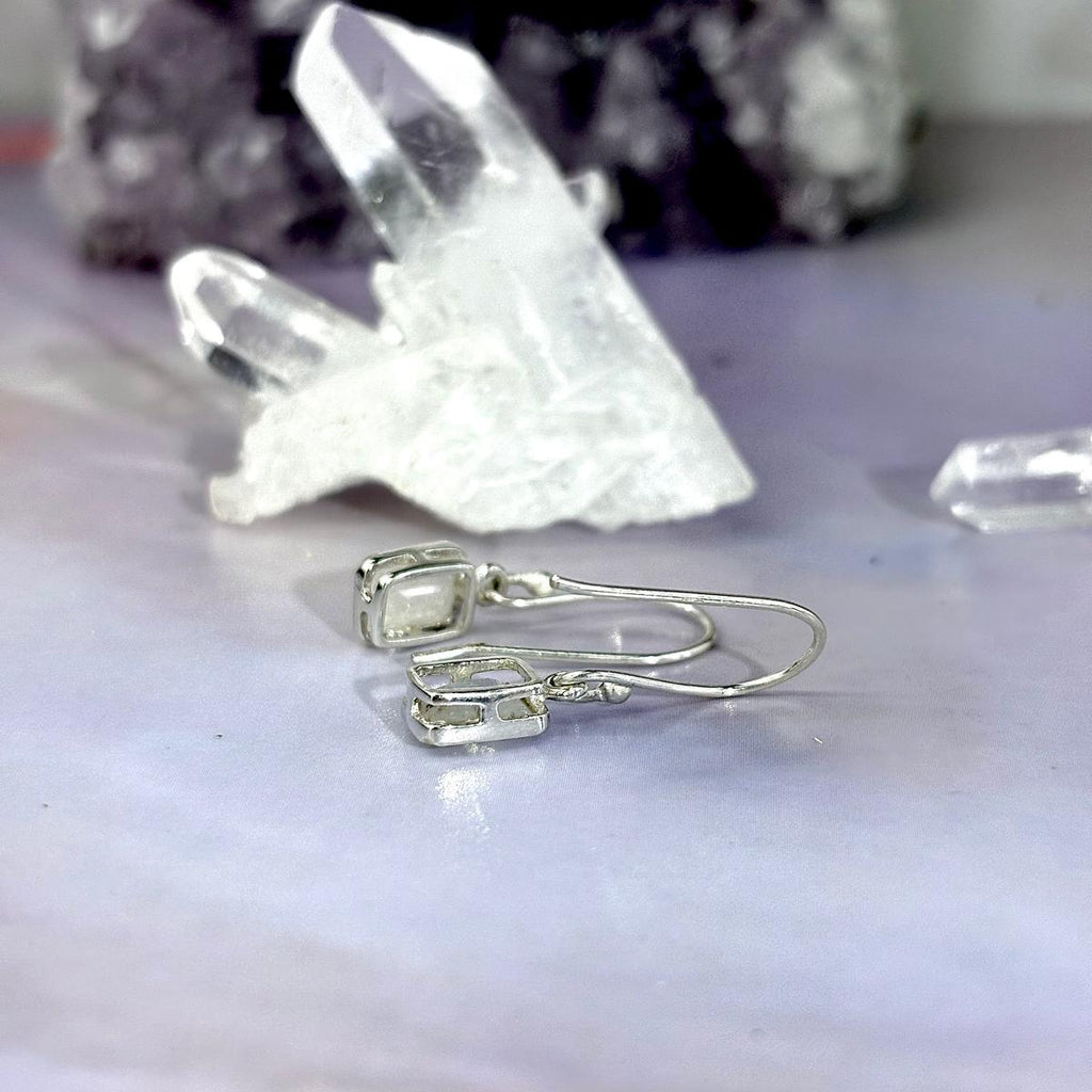 Silver Rainbow Moonstone Earrings