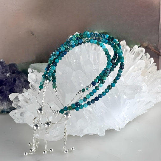 Chrysocolla Sterling Silver Bolo Tie Faceted Bead Bracelet