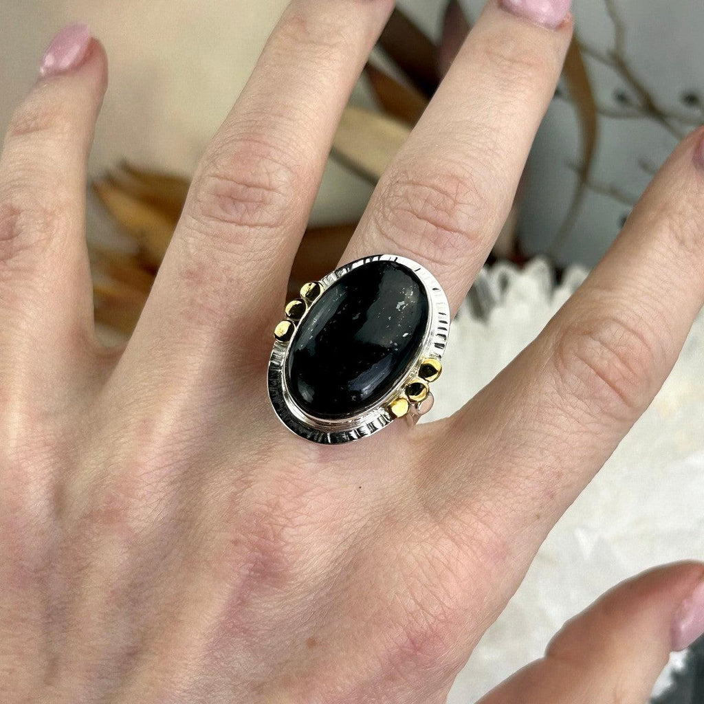 Black Crystal Silver Ring