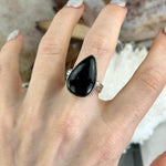 Battered Silver Black Tourmaline Ring