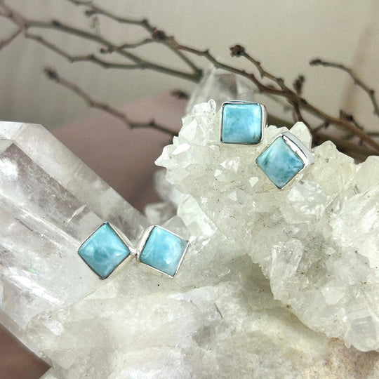 Larimar Square Small Stud Earrings
