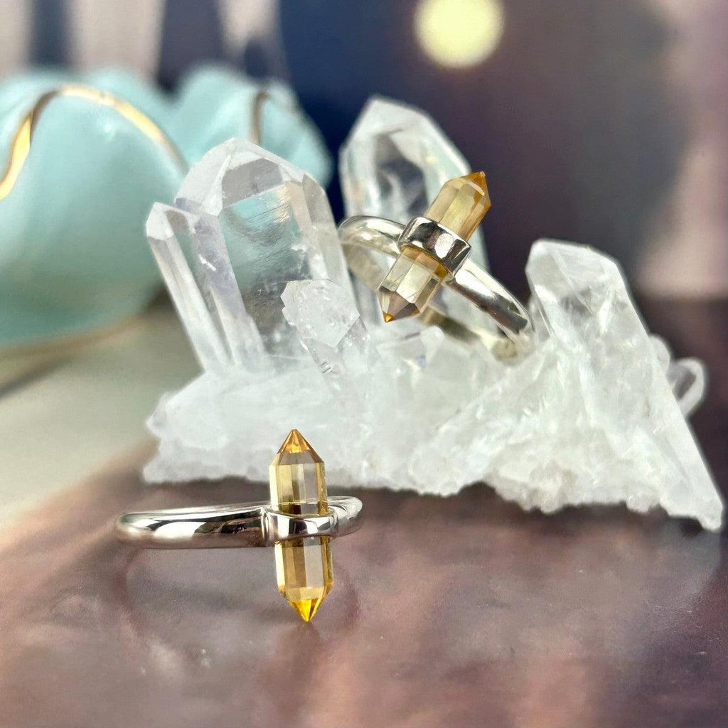 Citrine Double Point Crystal Ring