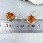 Orange Amber Silver Earrings