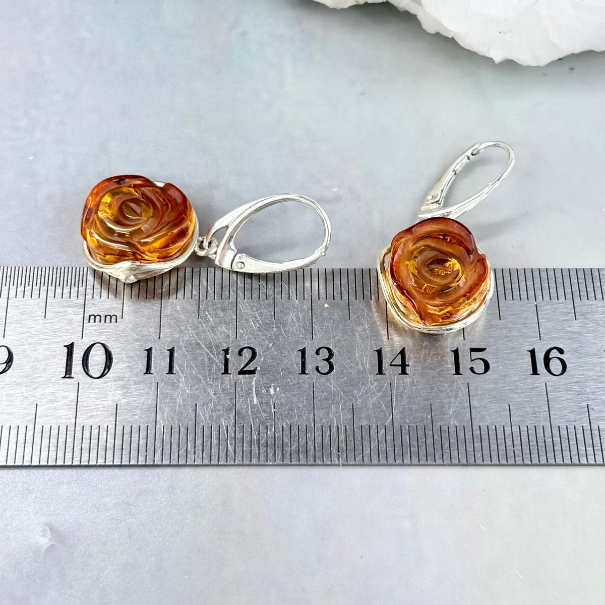 Orange Amber Silver Earrings