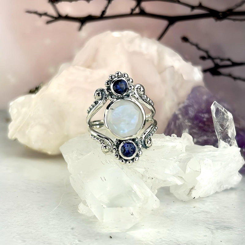 Moontone And Iolite Ornate Ring