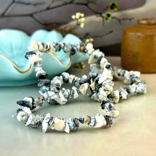 Dendritic Agate (Merlinite) Chip Bead Crystal Bracelet