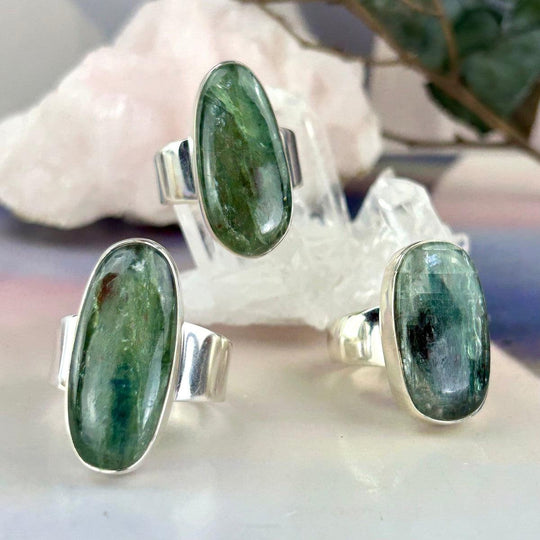 Green Kyanite Elongated Oval Rings