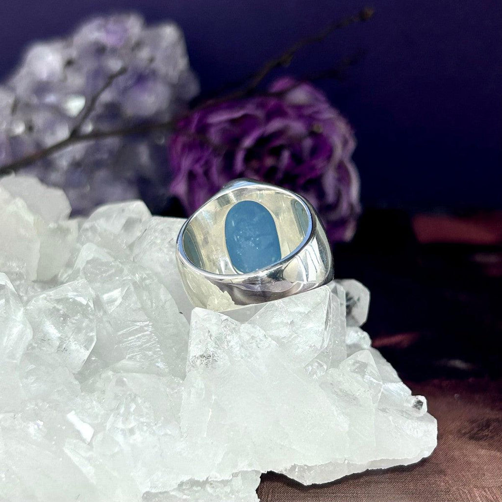 Silver Wide Band Aquamarine Ring