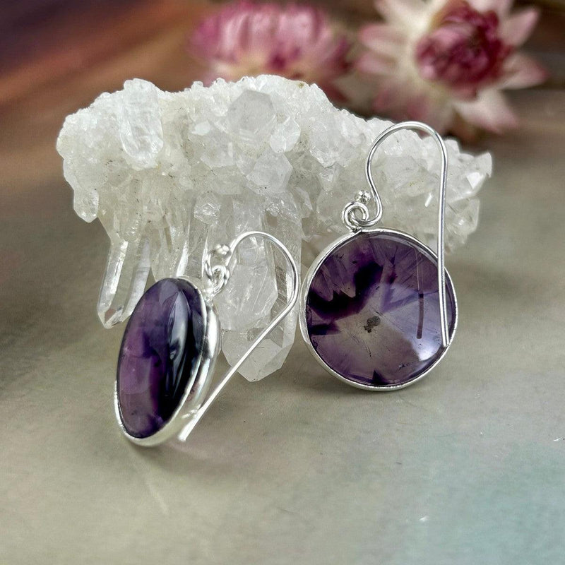 Amethyst Crystal Round Earrings