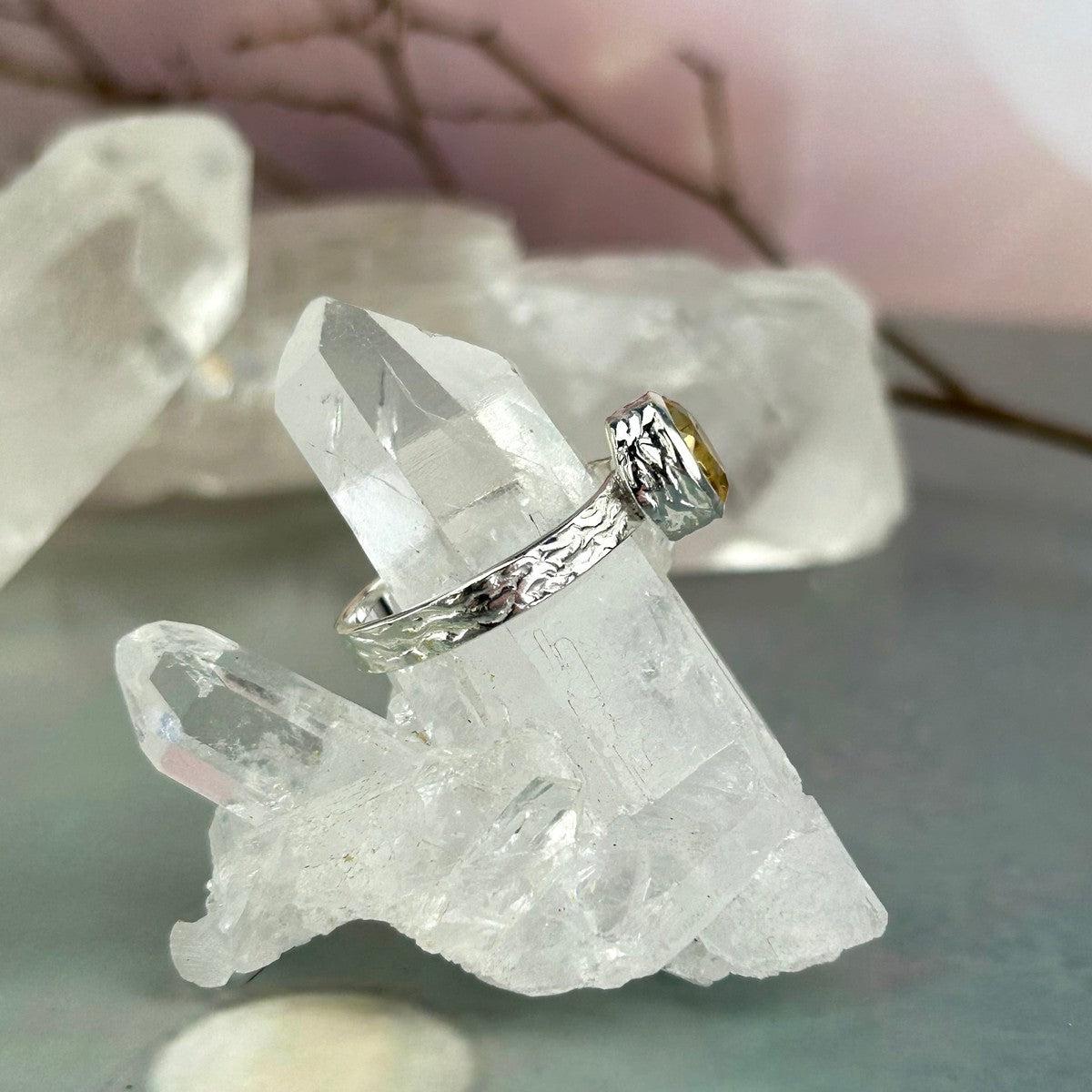 Round Citrine Sterling Silver Ring