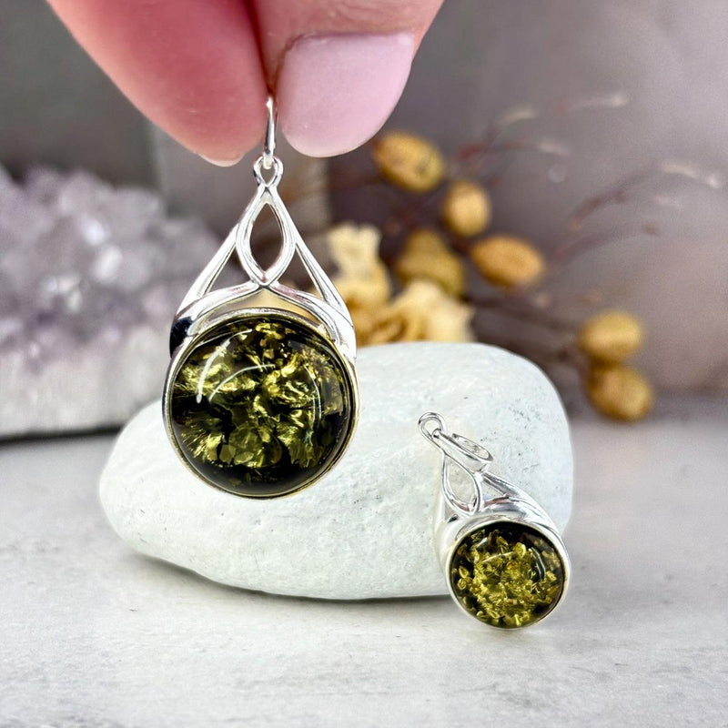 Baltic Green Amber Round Celtic Pendants