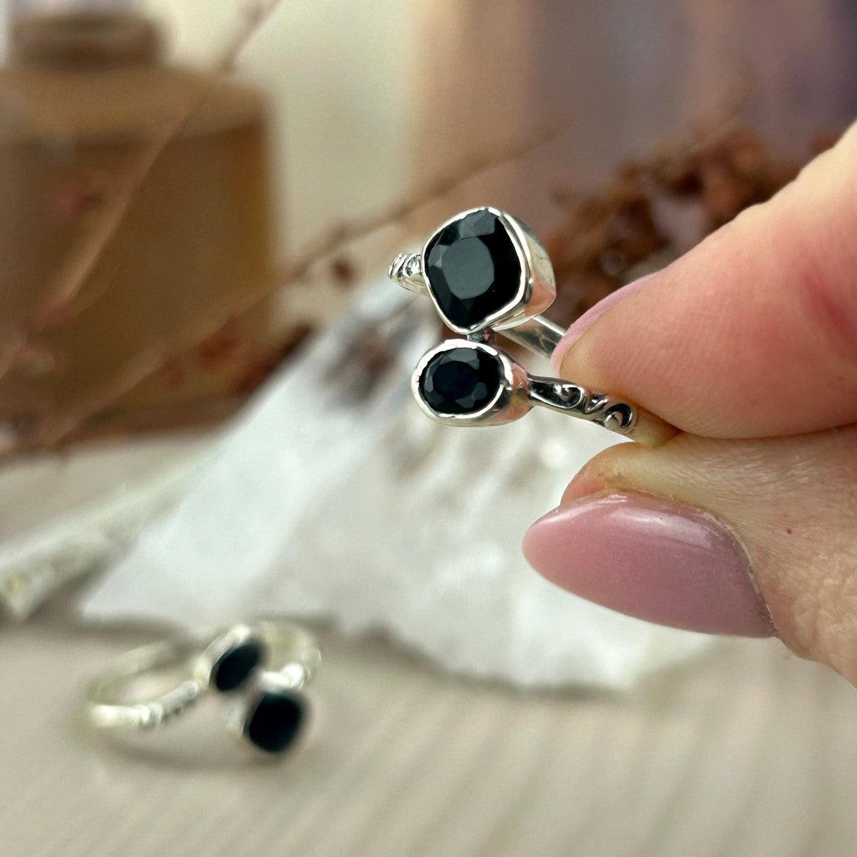 Faceted Black Onyx Ring