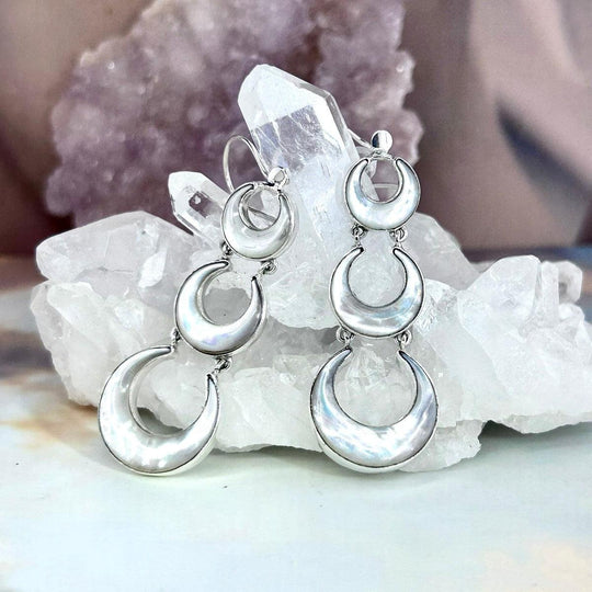 Nautilus Shell Crescent Moon Chandelier Drop Earrings
