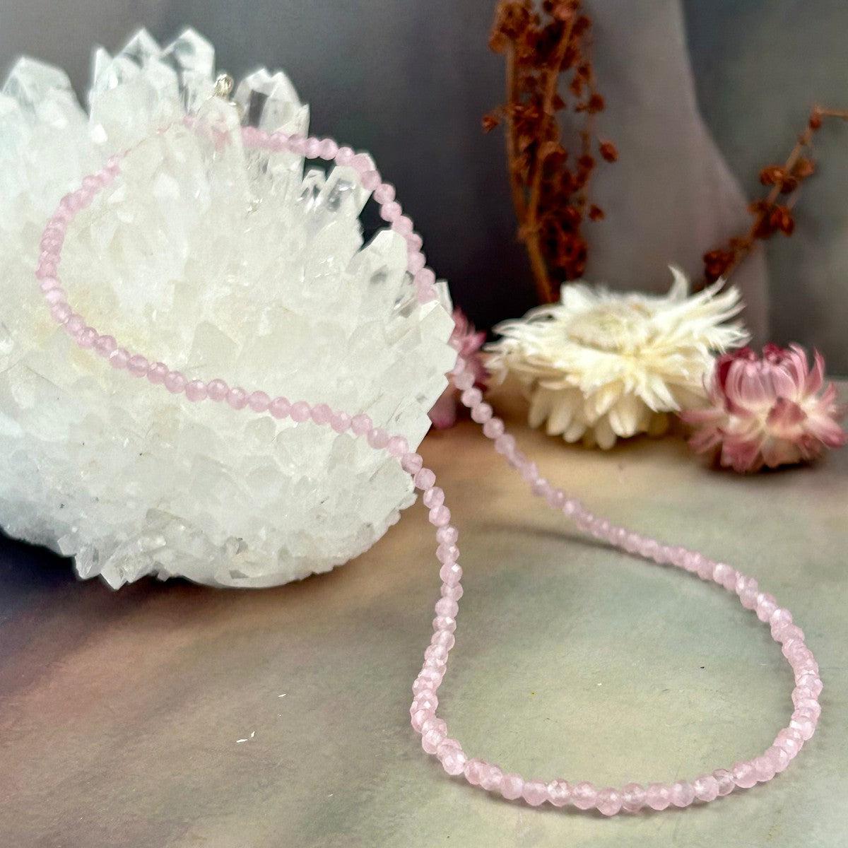 Rose Quartz Faceted 2-3mm Bead Necklace