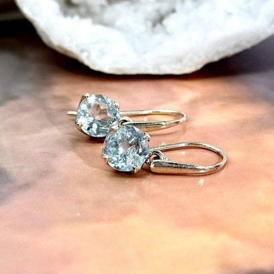 Aquamarine Brilliant Cut Drop Earrings