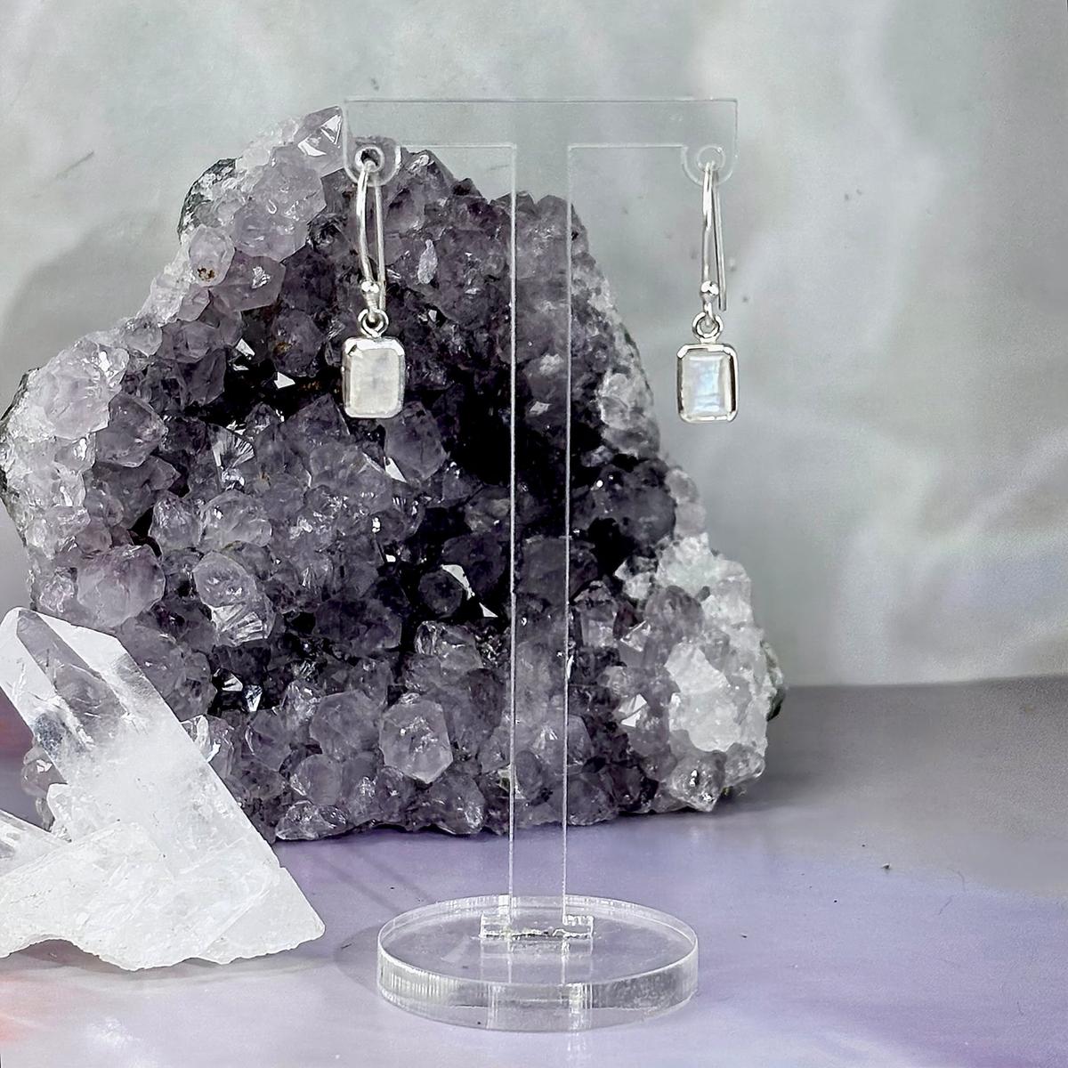 Princess Cut Moonstone Earrings