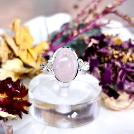 Rose Quartz Oval Cross Band Ring