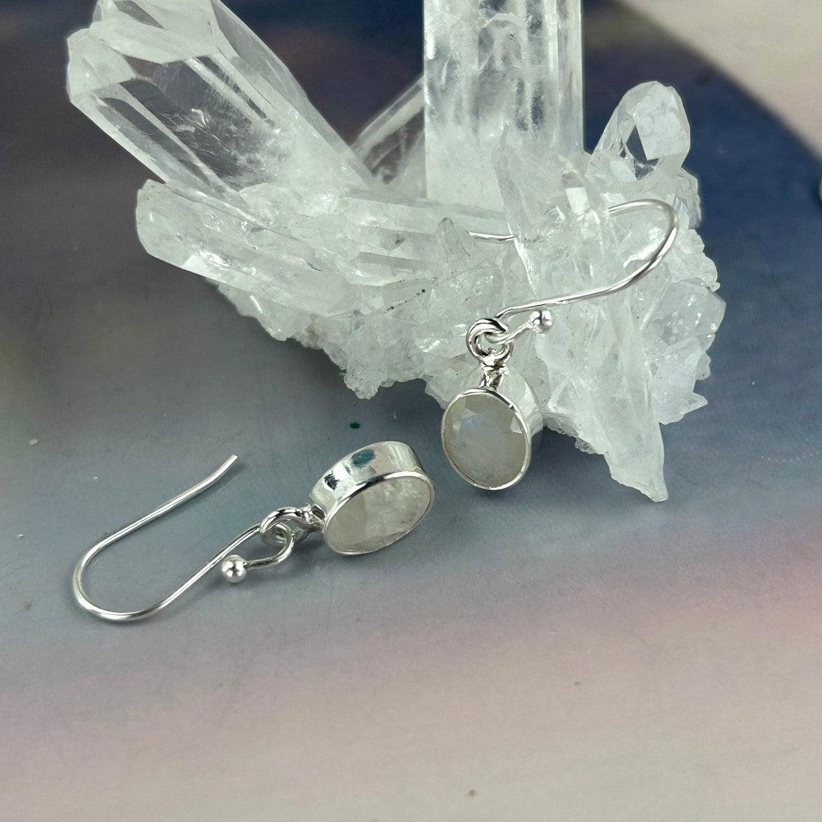 Rainbow Moonstone Oval Earrings