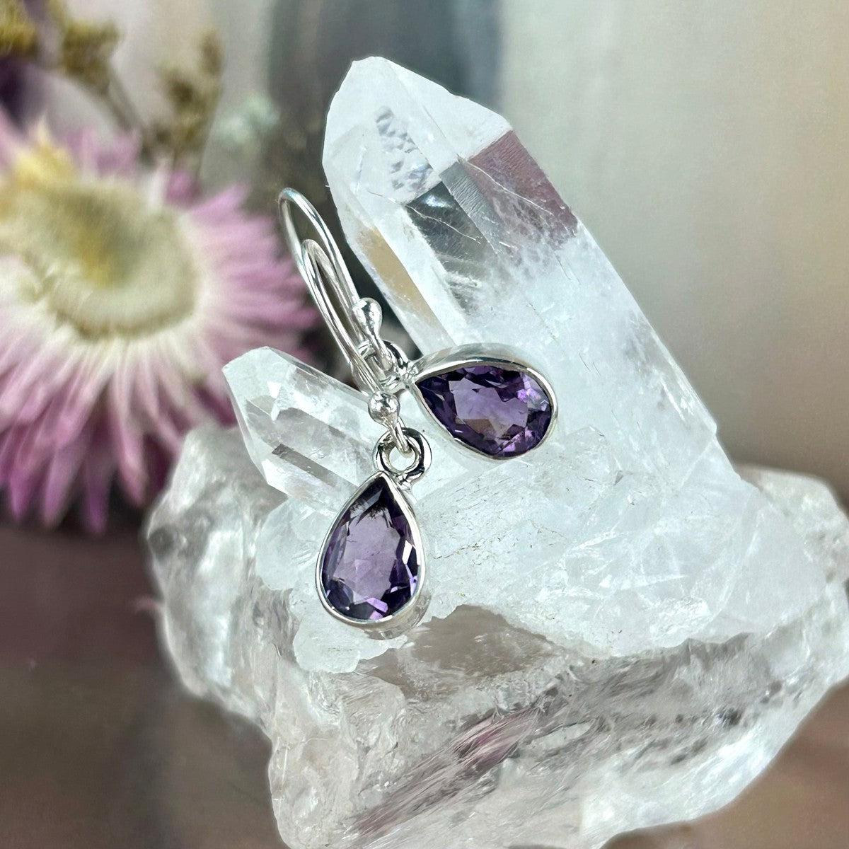 Teardrop Cut Amethyst Earrings