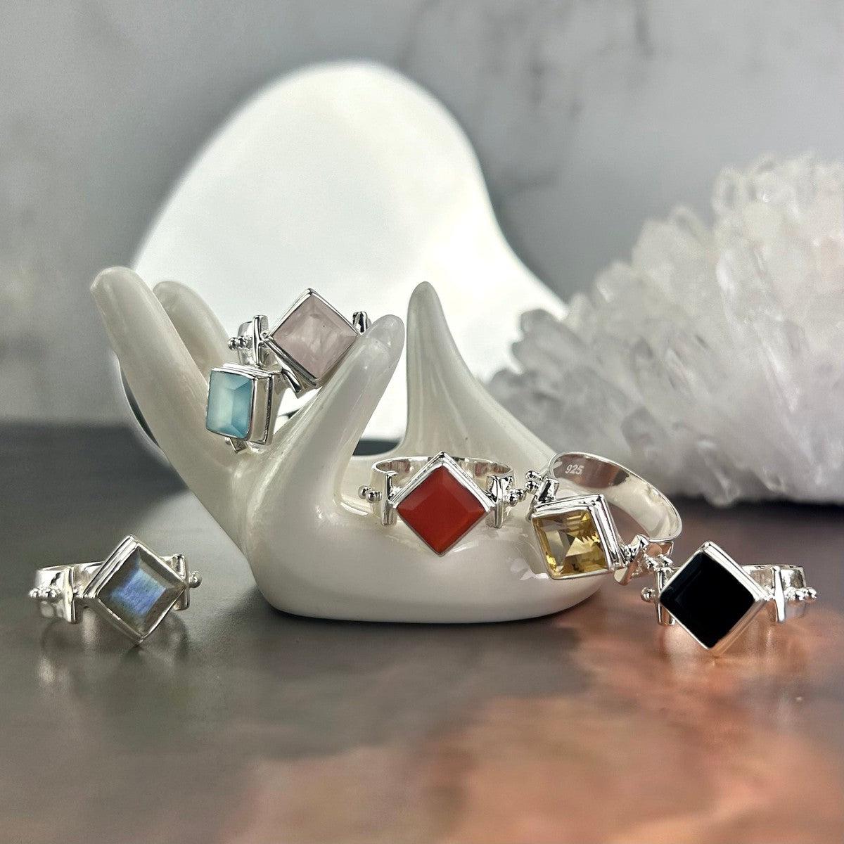 Sterling Silver Diamond Cut Crystal Ring